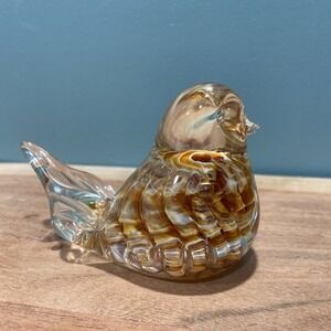 VTG Joe St. Clair Brown Blown Art Glass Bird Figurine Paperweight 4"x2.5"